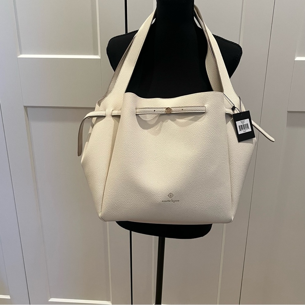 Nanette Lepore NWT Cream Pebbled Vegan Leather Tote Bag with Shoulder Straps